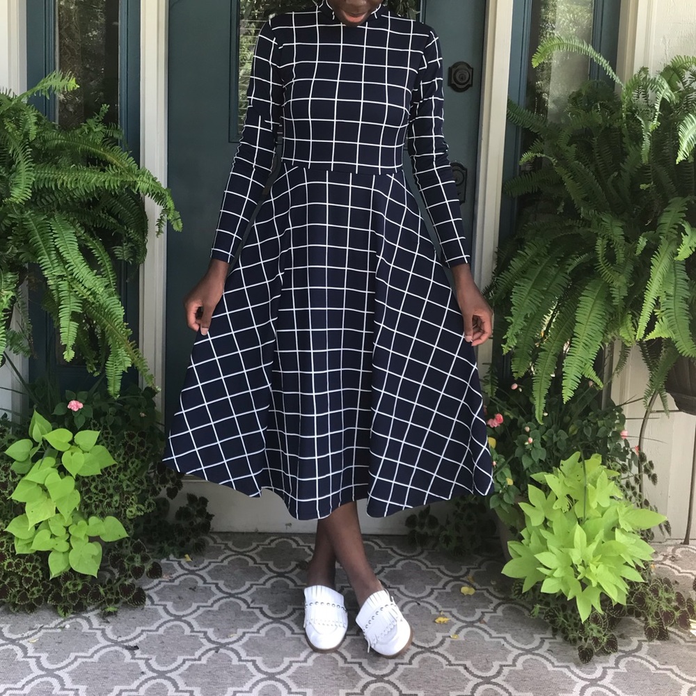 Grid flare midi dress
